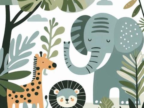 热带雨林壁纸 卡通壁纸 儿童房壁纸贴图贴图下载