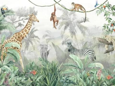 热带雨林壁纸 卡通壁纸 儿童房壁纸贴图贴图下载