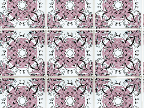  复古经典，民族风几何植物花纹图案花砖瓷砖187 