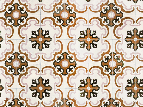  复古经典，民族风几何植物花纹图案花砖瓷砖122 