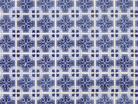 复古经典，民族风青色几何植物花纹图案花砖瓷砖35