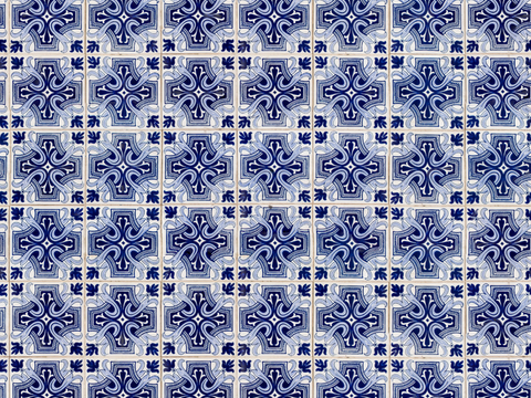 复古经典，民族风青色几何植物花纹图案花砖瓷砖32