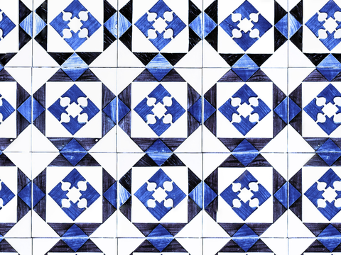 复古经典，民族风青色几何植物花纹图案花砖瓷砖31