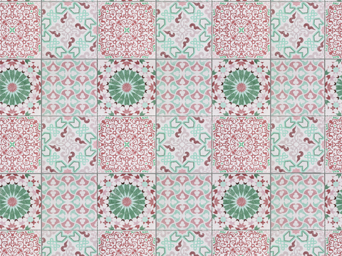 复古经典，民族风几何植物花纹图案花砖瓷砖71