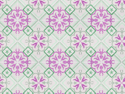  复古经典，民族风几何植物花纹图案花砖瓷砖183 