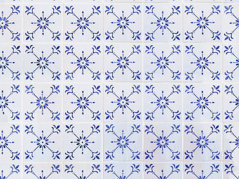 复古经典，民族风青色几何植物花纹图案花砖瓷砖28