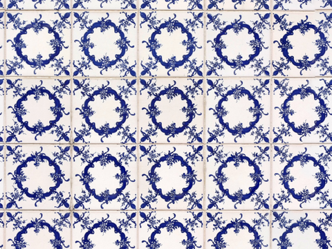 复古经典，民族风青色几何植物花纹图案花砖瓷砖3