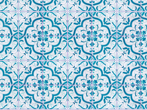 复古经典，民族风青色几何植物花纹图案花砖瓷砖21