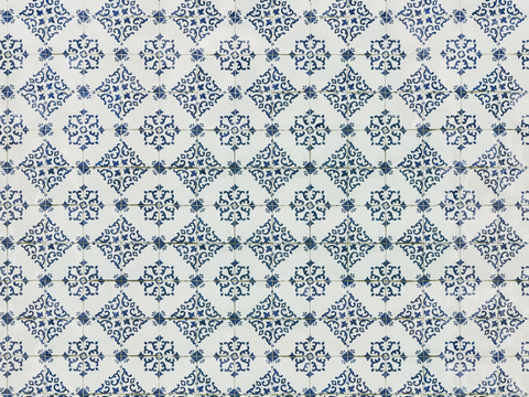 复古经典，民族风青色几何植物花纹图案花砖瓷砖34