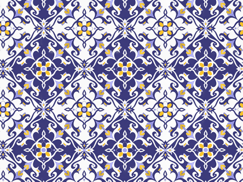  复古经典，民族风几何植物花纹图案花砖瓷砖185 