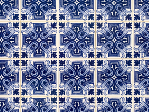 复古经典，民族风青色几何植物花纹图案花砖瓷砖22