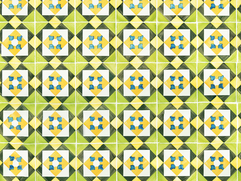  复古经典，民族风几何植物花纹图案花砖瓷砖151 