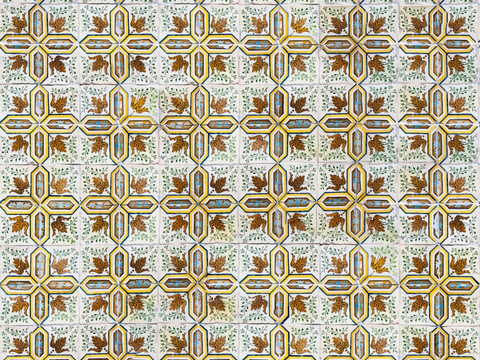  复古经典，民族风几何植物花纹图案花砖瓷砖144 