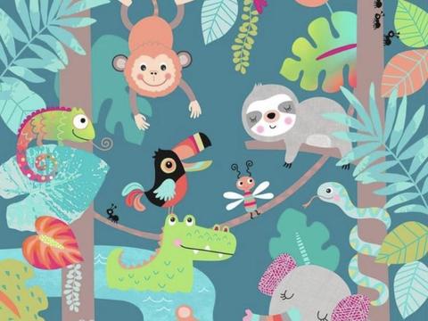 热带雨林壁纸 卡通壁纸 儿童房壁纸贴图贴图下载