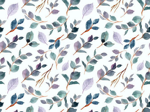  水彩风小清晰植物树叶图案纹理肌理16 