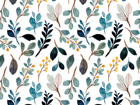 水彩风小清晰植物树叶图案纹理肌理46