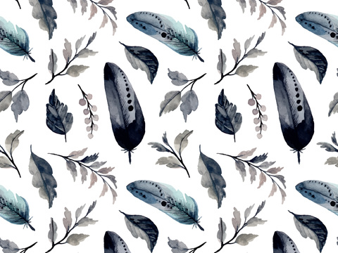  水彩风小清晰植物树叶图案纹理肌理15 