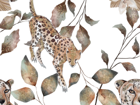 热带非洲动物植物手绘水彩图案纹理肌理38