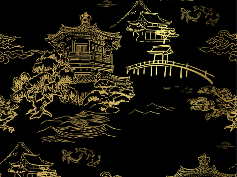 传统风黑金图案纹理肌理10