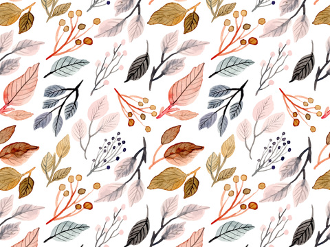 水彩风小清晰植物树叶图案纹理肌理4