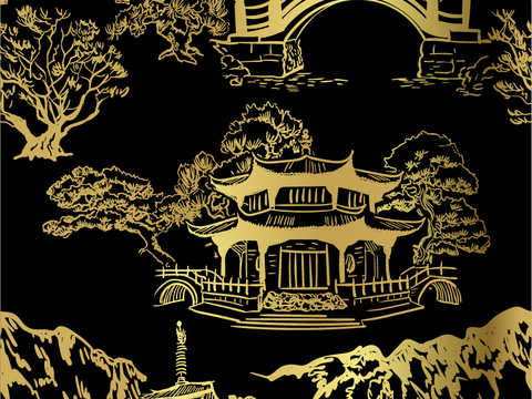 传统风黑金图案纹理肌理16