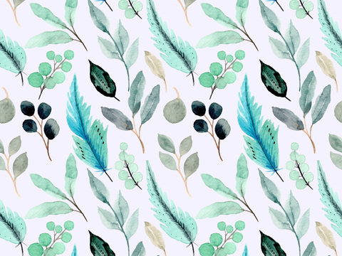  水彩风小清晰植物树叶图案纹理肌理36 