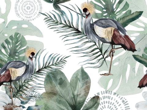 热带非洲动物植物手绘水彩图案纹理肌理34