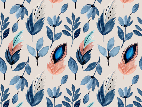 水彩风小清晰植物树叶图案纹理肌理43