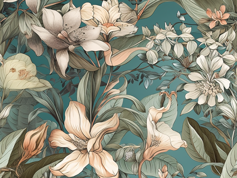 复古小清晰森林系植物纹理图案肌理28