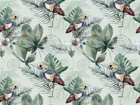  热带非洲动物植物手绘水彩图案纹理肌理14 