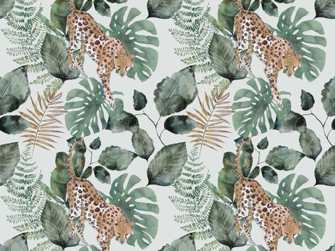  热带非洲动物植物手绘水彩图案纹理肌理11 