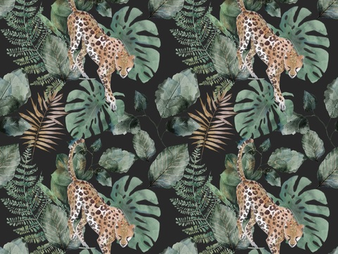  热带非洲动物植物手绘水彩图案纹理肌理12 