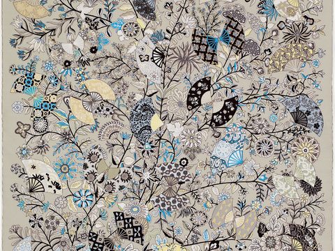  国外高端丝巾面料印花图案1090 