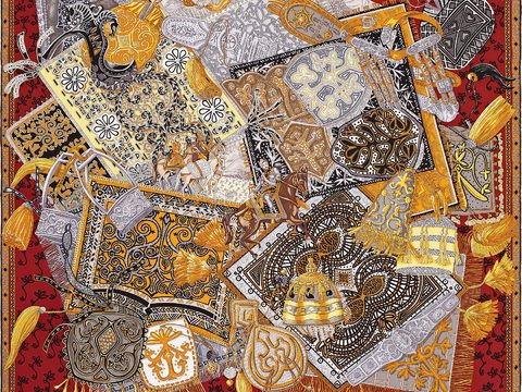  爱马仕丝巾印花图案手绘插画图集38 