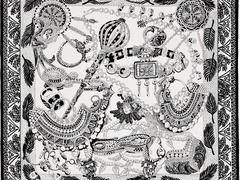  爱马仕丝巾印花图案手绘插画图集29 