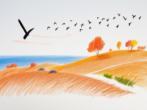 儿童房挂画手工蜡笔画手工铅笔画彩色铅笔画