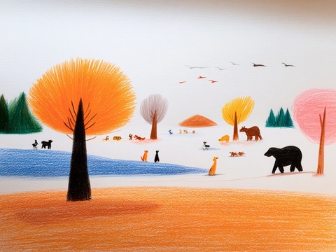 儿童房挂画手工蜡笔画手工铅笔画彩色铅笔画