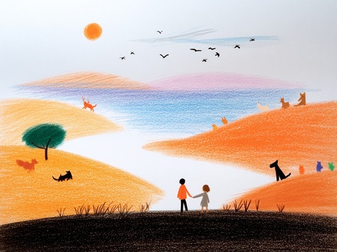 儿童房挂画手工蜡笔画手工铅笔画彩色铅笔画