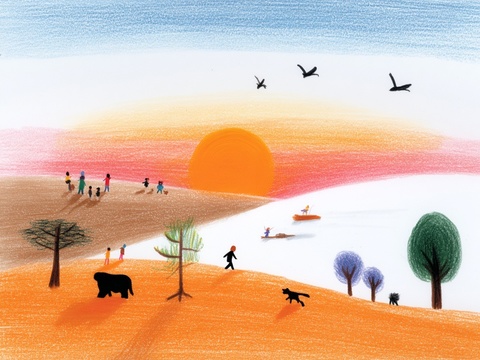 儿童房挂画手工蜡笔画手工铅笔画彩色铅笔画