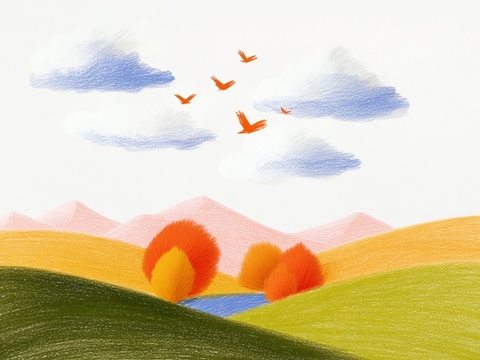 儿童房挂画手工蜡笔画手工铅笔画彩色铅笔画