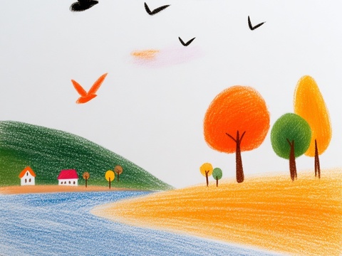 儿童房挂画手工蜡笔画手工铅笔画彩色铅笔画