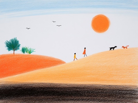  儿童房挂画手工蜡笔画手工铅笔画彩色铅笔画 