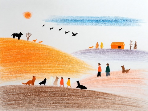 儿童房挂画手工蜡笔画手工铅笔画彩色铅笔画