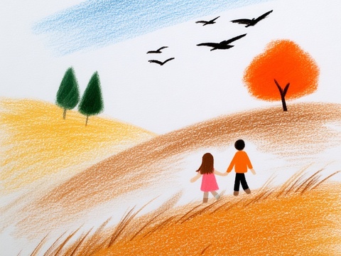 儿童房挂画手工蜡笔画手工铅笔画彩色铅笔画