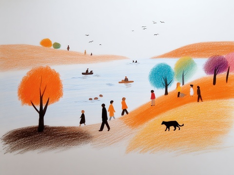 儿童房挂画手工蜡笔画手工铅笔画彩色铅笔画