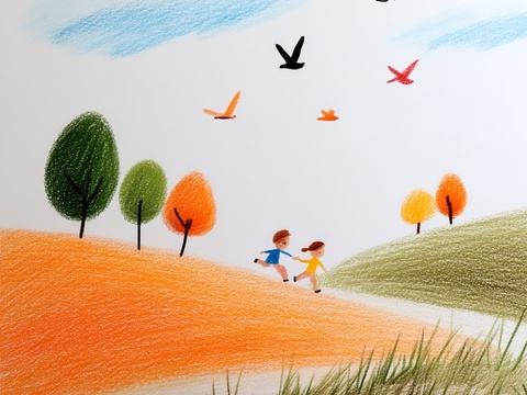 儿童房挂画手工蜡笔画手工铅笔画彩色铅笔画