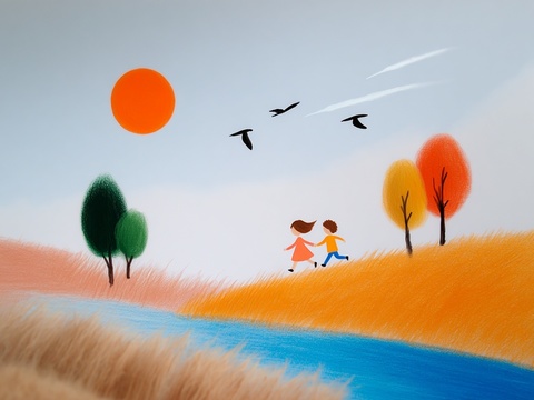 儿童房挂画手工蜡笔画手工铅笔画彩色铅笔画