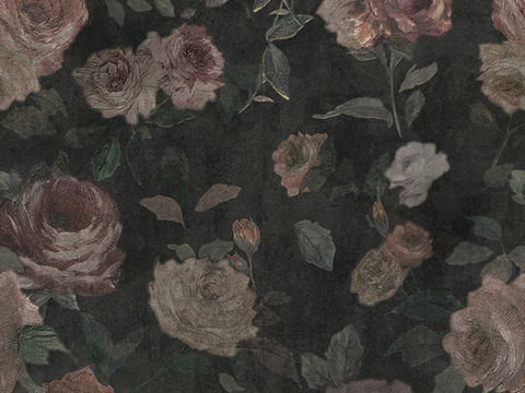 无缝黑色玛丽玫瑰花砖