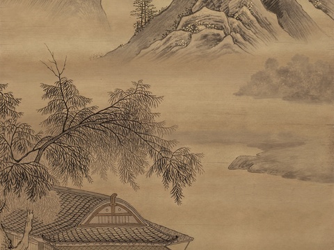 新中式壁画_国画意境水墨山水贴图