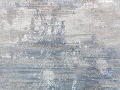 无缝中式山水蓝灰色毛麻地毯